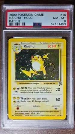 Pokemon Raichu Holo 16/130 Base Set 2 Graded PSA 8 NM-MT - Image 1