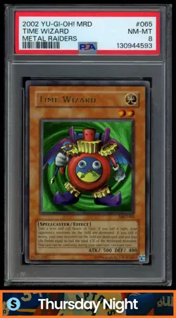 2002 YU-GI-OH! METAL RAIDERS #MRD-065 TIME WIZARD PSA 8 NEAR MINT - Image 1
