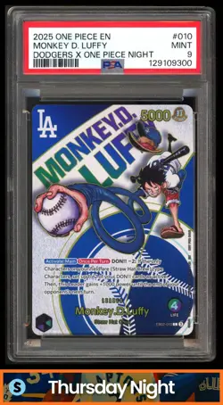 2025 ONE PIECE LA DODGERS X ONE PIECE NIGHT PROMO #EB02-010 MONKEY D LUFFY PSA 9 - Image 1