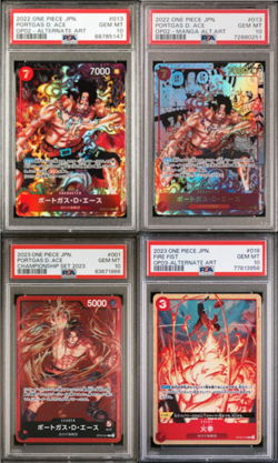 PSA 10 One Piece Portgas D Ace OP02-013 Manga & Ace Alt Art & Fire Fist Set of 4 - Image 1