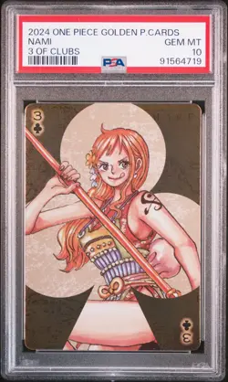 2024 ONE PIECE GOLDEN PLAYING CARDS THE STRAW HAT CREW 3 OF CLUBS NAMI PSA 10 - Image 1