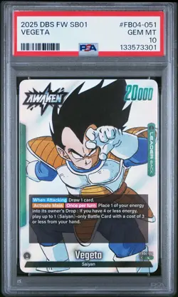 2025 DRAGON BALL SUPER CARD GAME FUSION WORLD MANGA BOOSTER 01 VEGETA PSA 10 - Image 1