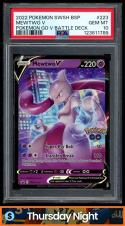 2022 POKEMON SW&SH BLACK STAR PROMOS #SWSH223 MEWTWO V GO BATTLE DECK PSA 10 - Image 1