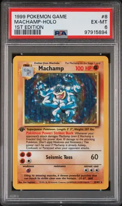 1999 POKEMON BASE SET 1ST EDITION #8 MACHAMP-HOLO PSA 6 - Image 1