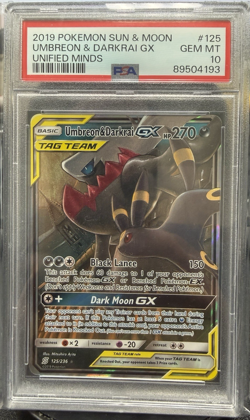 2019 POKEMON SUN & MOON UNIFIED MINDS #125 UMBREON & DARKRAI GX PSA 10 - Image 1