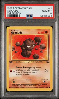 1999 POKEMON FOSSIL 1ST ED #47 GEODUDE PSA 10 - Image 1