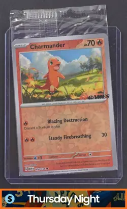 2023 POKEMON SV 151 - MEW EN #004/165 EB CHARMANDER GAMES STAMPED PROMO - SEALED - Image 1
