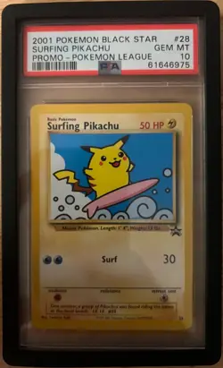 2001 Pokemon Black Star Promo Surfing Pikachu #28 PSA 10 - Image 1
