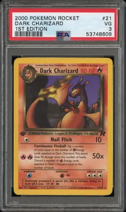 2000 Pokemon Rocket #21 Dark Charizard 1st Edition PSA 3 - Image 1