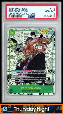 2024 ONE PIECE #OP06-118 RORONOA ZORO MANGA ALTERNATE ART PSA 10 - Image 1