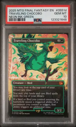 2025 MTG FINAL FANTASY COLORFUL CHOCOBOS-NEON INK GREEN TRAVELING CHOCOBO PSA 10 - Image 1