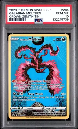 Pokemon Galarian Moltres Crown Zenith Tins Full Art Promo SWSH284 PSA 10 - Image 1