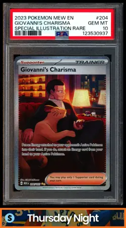 2023 POKEMON SV 151 - MEW EN #204/165 GIOVANNI'S CHARISMA SPECIAL IR PSA 10 - Image 1