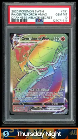 2020 POKEMON SWSH DARKNESS ABLAZE #191/189 CENTISKORCH VMAX FA SECRET PSA 10 - Image 1