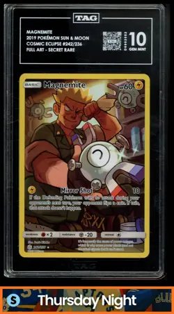 2019 POKEMON SM COSMIC ECLIPSE #242/236 MAGNEMITE FULL ART SECRET RARE TAG 10 - Image 1