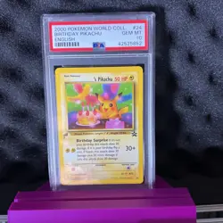 PSA 10 GEM MINT Birthday Pikachu #24 Pokemon 2000 World Collection English - Image 1