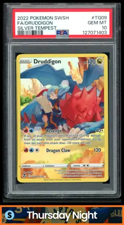2022 POKEMON SW&SH SILVER TEMPEST DRUDDIGON FA TRAINER GALLERY HOLO PSA 10 - Image 1