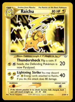 Pokemon TCG Neo Revelation #21/64 Raichu LP - Image 1