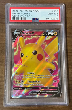 2020 POKEMON SWORD & SHIELD VIVID VOLTAGE #170 FULL ART/PIKACHU V PSA 10 - Image 1