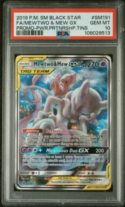 2019 POKEMON SM BLACK STAR PROMO #SM191 FULL ART/MEWTWO & MEW GX PSA 10 - Image 1