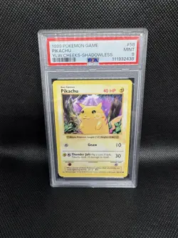 Pokemon Pikachu Yellow Cheeks Base Set Unlimited Common Card 58/102 PSA 9 Mint - Image 1