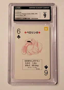 1996 Pokemon Green Deck Playing Cards 6 of Clubs JPN, #108 Lickitung, CGC Mint 9 - Image 1