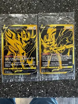 Pokemon Cards Zacian V SWSH076 and Zamazenta V SWSH077 Gold Sealed Promos SEALED - Image 1