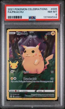 Pokemon PSA 8 Pikachu TCG Holo Full Art Rare Card 005/025 2021 Celebrations - Image 1