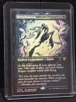Bitterblossom - Foil - Borderless Special Guests Lorwyn Eclipsed MTG In Hand - Image 1