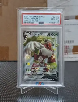 2021 POKEMON SWORD & SHIELD SHINING FATES #SV105 FULL ART/RILLABOOM V PSA 10 - Image 1