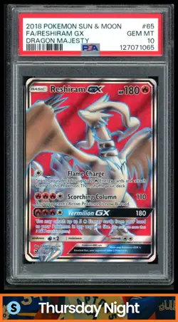 2018 POKEMON SUN & MOON DRAGON MAJESTY #65/70 RESHIRAM GX FULL ART PSA 10 - Image 1