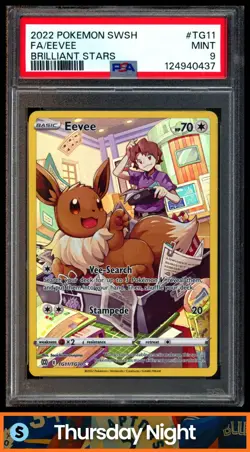 2022 POKEMON SWSH BRILLIANT STARS #TG11 EEVEE FA TRAINER GALLERY HOLO PSA 9 - Image 1