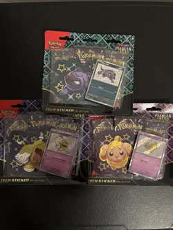 LOT 3 Pokemon TCG Paldean Fates Tech Sticker Collection Blister Pack Set 9 Packs - Image 1