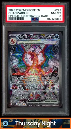 2023 POKEMON OBF EN #223/197 CHARIZARD EX SPECIAL ILLUSTRATION RARE PSA 8 - Image 1