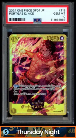 2024 ONE PIECE JAPANESE #OP07-119 PORTGAS.D.ACE SECRET RARE PSA 10 - Image 1