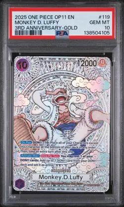 2025 ONE PIECE OP11 MONKEY D. LUFFY 3RD ANNIV. GOLD OP05 119 SEC PSA 10 English - Image 1