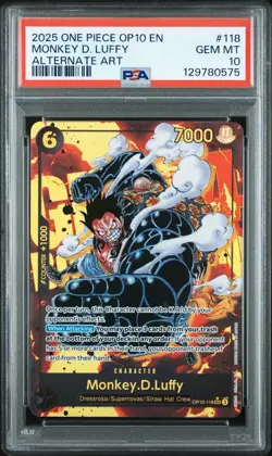 2025 ONE PIECE OP10-ROYAL BLOOD ALTERNATE ART #118 MONKEY D. LUFFY PSA 10 - Image 1