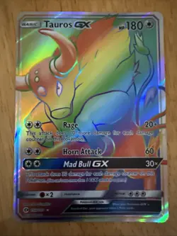 Pokemon TCG Tauros GX Full Art Holo Rainbow Rare Card Sun & Moon 156/149 - Image 1