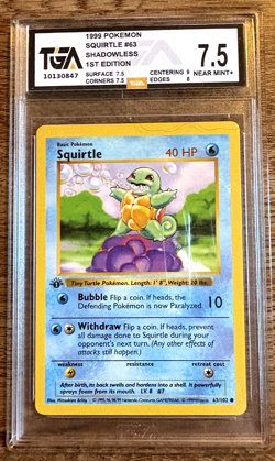 1st Edition Shadowless Squirtle - 63/102 - Base Set Vintage Pokemon Card TGA 7.5 - Image 1