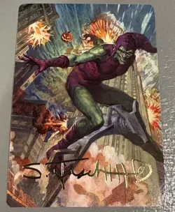 MTG Green Goblin Art Card 26/54 Gold Stamped Signature Art Marvel's Spider-Man - Image 1