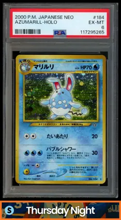 2000 POKEMON JAPANESE NEO #184 AZUMARILL HOLO RARE PSA 6 - Image 1