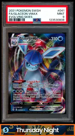 2021 POKEMON SWORD & SHIELD EVOLVING SKIES #041/203 GLACEON VMAX FULL ART PSA 9 - Image 1