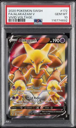 2020 POKEMON SWORD & SHIELD VIVID VOLTAGE #172 FULL ART/ALAKAZAM V PSA 10 - Image 1