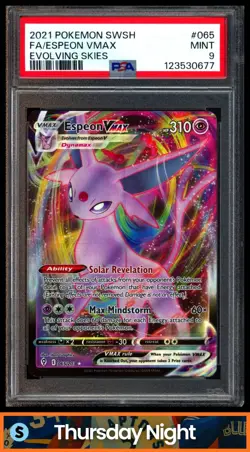 2021 POKEMON SWORD & SHIELD EVOLVING SKIES #065/203 ESPEON VMAX FULL ART PSA 9 - Image 1