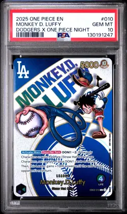 2025 ONE PIECE PROMO EB02 010 DODGERS X ONE PIECE NIGHT MONKEY D LUFFY PSA 10 - Image 1