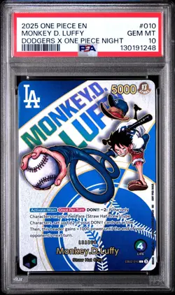 2025 ONE PIECE PROMO EB02 010 DODGERS X ONE PIECE NIGHT MONKEY D LUFFY PSA 10 - Image 1