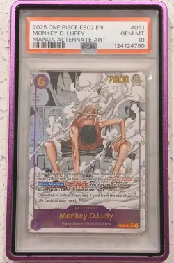 2025 ONE PIECE EB02 EN MONKEY D LUFFY MANGA ALTERNATE ART PSA 10 - Image 1