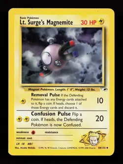 Lt. Surge's Magnemite 50/132 Uncommon Gym Heroes Pokemon Card - Image 1