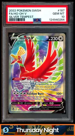 2022 POKEMON SWORD & SHIELD SILVER TEMPEST #187/195 HO-OH V FA ULTRA RARE PSA 10 - Image 1