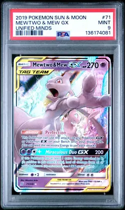 Pokemon Mewtwo & Mew GX 71/236 Tag Team Holo Ultra Rare Sm-Unified Minds PSA 9 - Image 1